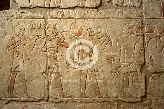 Polychrome relief depicting a religious procession, Mastaba of Iynefert, Saqqara, Egypt, ( 2003). Creator: Unknown.