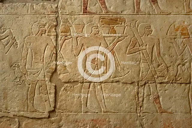 Polychrome relief depicting a religious procession, Mastaba of Iynefert, Saqqara, Egypt, (2003). Creator: Unknown.