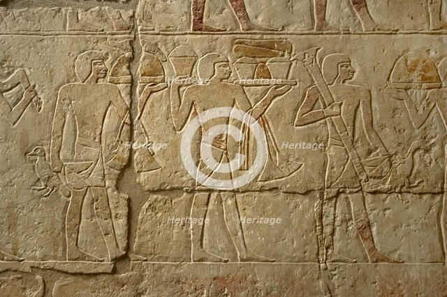 Polychrome relief depicting a religious procession, Mastaba of Iynefert, Saqqara, Egypt, (2003). Creator: Unknown.