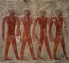 Polychrome relief depicting four young men..., Mastaba of Mereruka, Saqqara, Egypt, 2340 BC (2003). Creator: Unknown