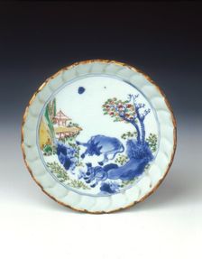Polychrome saucer dish with cow and donkey, late Ming dynasty, Chongzhen period, China, 1630-1644
