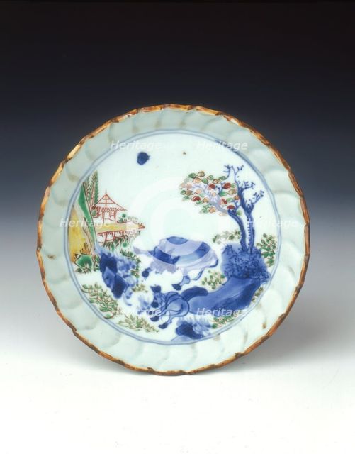 Polychrome saucer dish with cow and donkey, late Ming dynasty, Chongzhen period, China, 1630-1644. Artist: Unknown