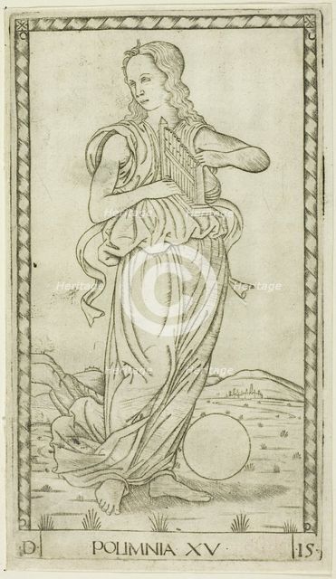 Polyhymnia, plate fifteen from Apollo and the Muses, c.1465. Creator: Unknown.
