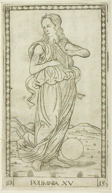 Polyhymnia, plate fifteen from Apollo and the Muses, c.1465. Creator: Unknown