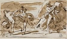 Polyphemus Throwing Boulders at the Fleeing Aeis and Galatea (recto)..., n.d. Creator: Felice Giani