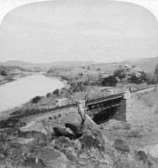 Pom-pom bridge and Boer headquarters telegraph station, Tugela River, Natal, South Africa, 1901.Artist: Underwood & Underwood