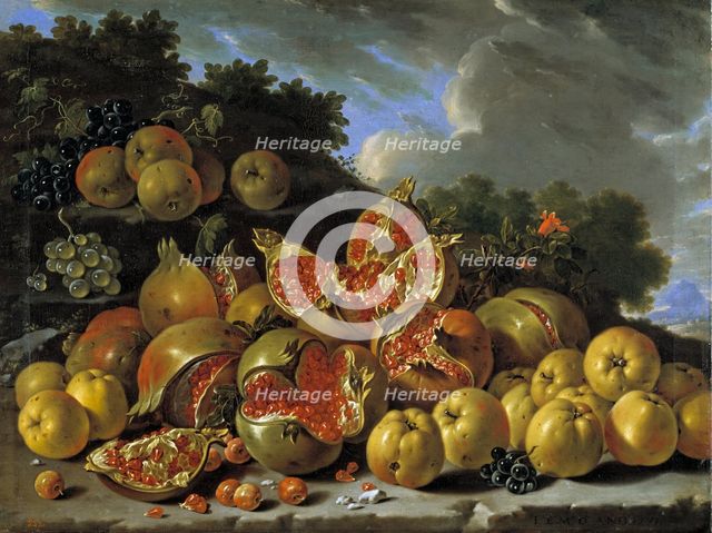 Pomegranates, apples, haws and grapes in a landscape, 1771. Creator: Luis Meléndez.