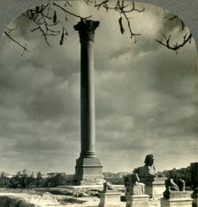 Pompey's Pillar, a Landmark for Sailors, and Sphinxes (Recently Unearthed), Alexandria, Egypt c19 Creator: Unknown