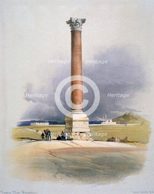 'Pompey's Pillar, Alexandria', 19th century. Artist: David Roberts