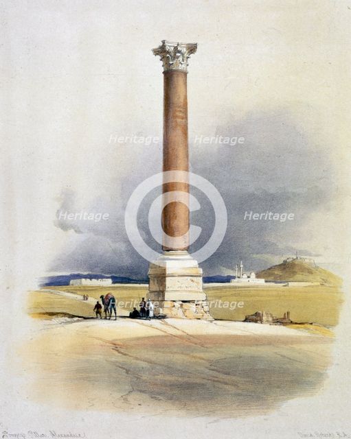 Pompey's Pillar, Alexandria, Egypt, 19th century. Creator: David Roberts.