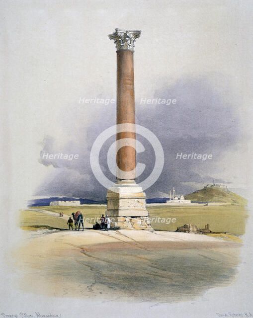 'Pompey's Pillar, Alexandria', 19th century. Artist: David Roberts
