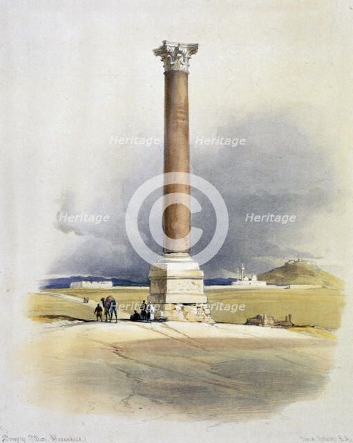 Pompey's Pillar, Alexandria, Egypt, 19th century. Artist: David Roberts