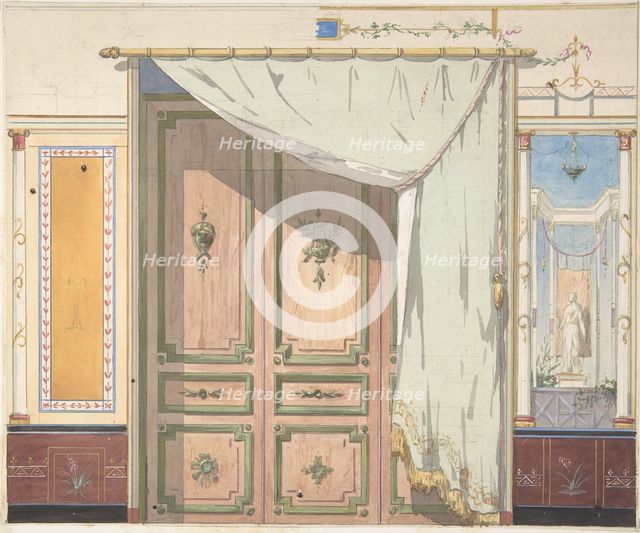 Pompeiian Design for Doorway and Wall with Curtain (possibly for Deepdene..., second half 19th cent. Creators: Jules-Edmond-Charles Lachaise, Eugène-Pierre Gourdet.
