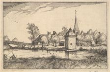 Pond and a Village, plate 15 from Regiunculae et Villae Aliquot Ducatus Brabantiae, ca. 1610. Creator: Claes Jansz Visscher