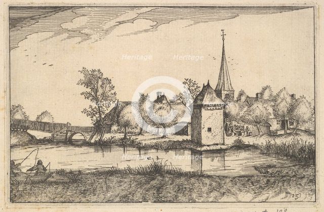 Pond and a Village, plate 15 from Regiunculae et Villae Aliquot Ducatus Brabantiae, ca. 1610. Creator: Claes Jansz Visscher.