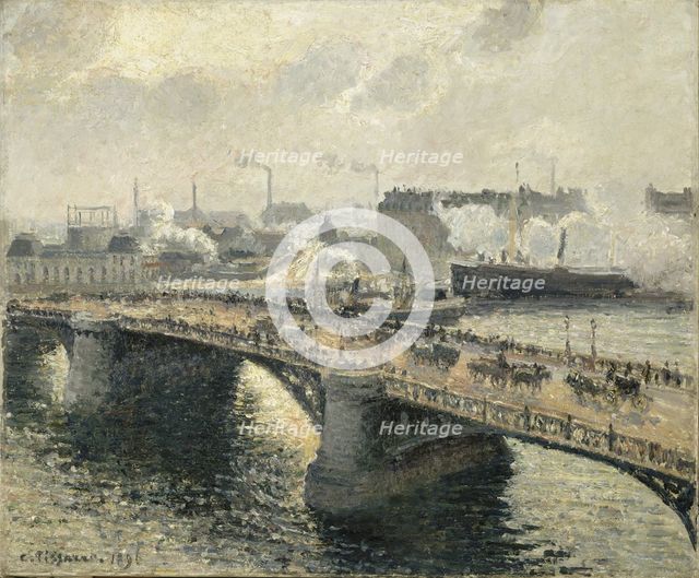 Pont Boïeldieu in Rouen, sunset, misty weather, 1896.
