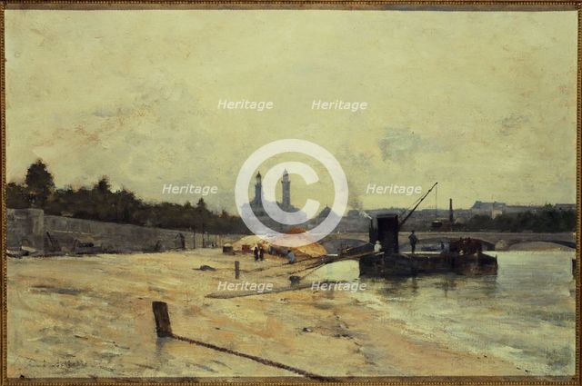 Pont de l'Alma (Alma Bridge) and the old Trocadero seen from the Quai d'Orsay, c1880. Creator: Rene Billotte.