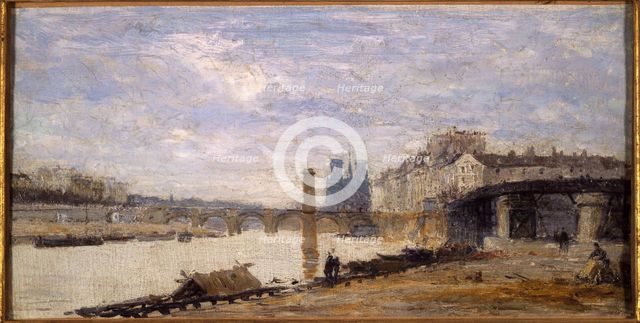 Pont de la Tournelle, the Ile Saint-Louis and pier, seen from Ile Louviers, c1877. Creator: Unknown.