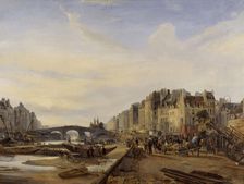 Pont-Marie and Port Saint-Paul, c1827. Creator: Charles Louis Mozin