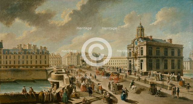Pont-Neuf and Samaritaine pump, seen from Megisserie quay, 1777. Creator: Nicolas Raguenet.