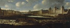 Pont-Neuf, seen from the entrance to Place Dauphine, Quai Malaquais with the Collège...around 1665, Creator: Unknown