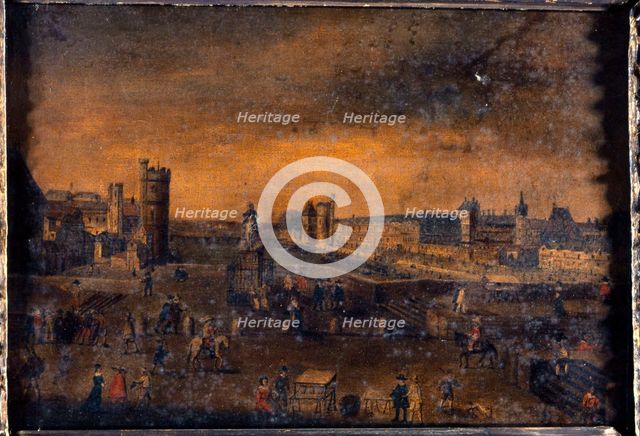 Pont-Neuf, seen from the entrance to Place Dauphine, the Hotel de Nevers..., around 1640. Creator: Unknown.