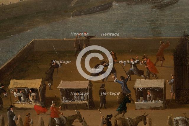 Pont-Neuf, seen from entrance to Place Dauphine, Malaquais quay with College des..., c1666 and 1669. Creator: Unknown.