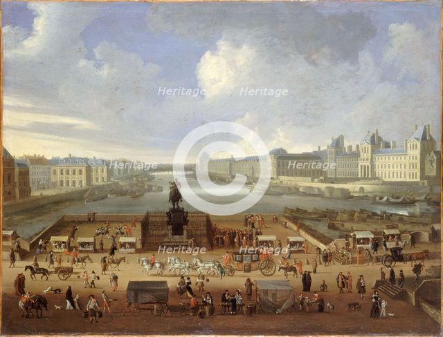Pont-Neuf, seen from entrance to Place Dauphine, Malaquais quay with College des..., c1666 and 1669. Creator: Unknown.