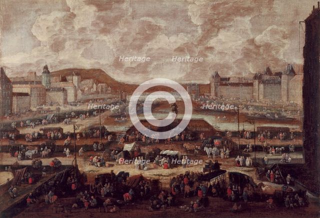 Pont-Neuf, Seine and the Louvre, around 1670. Creator: Pieter Casteels.