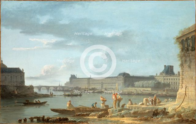 Pont Royal and the Louvre, seen from the Pont-Neuf embankment, c1780. Creator: Alexandre Jean Noel.