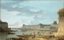 Pont Royal and the Louvre, seen from the Pont-Neuf embankment, c1780. Creator: Alexandre Jean Noel