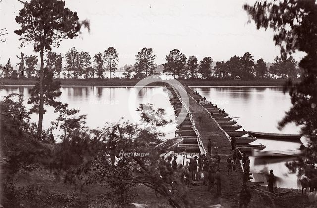 Pontoon bridge across James River, ca. 1864.  Creator: William Frank Browne.
