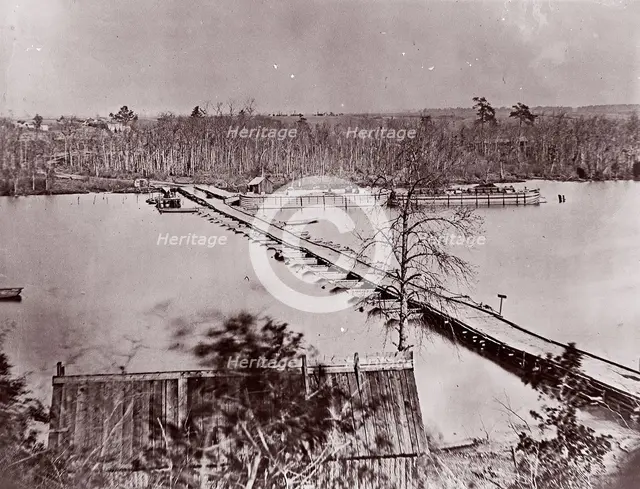 Pontoon Bridge, Broadway Landing, Appomattox River, 1861-65. Creator: William Frank Browne.