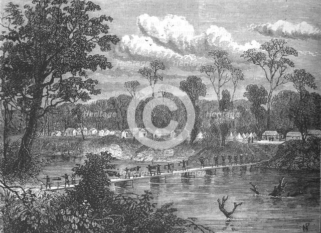 'Pontoon-bridge on the Prah', c1880. Artist: W.P..