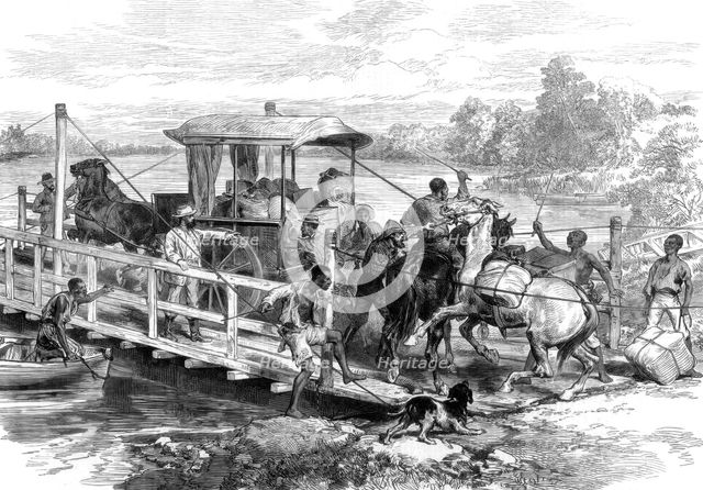 Pontoon over the Vaal River, Klipdrift, South African diamond fields, 1874. Artist: Unknown