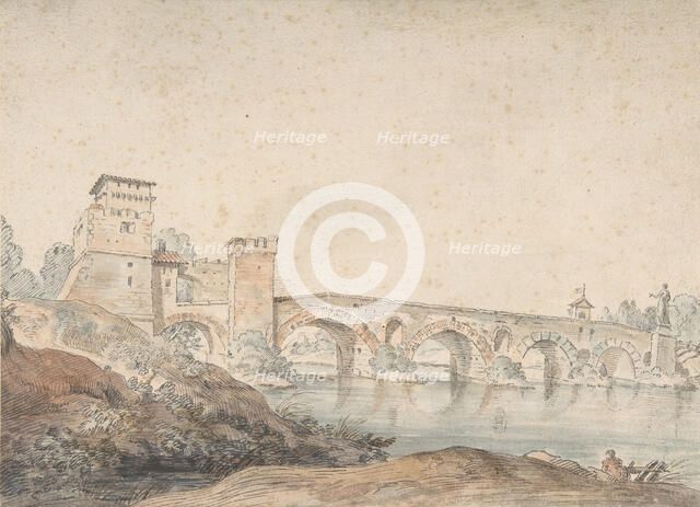 Ponte Molle, Rome, 18th century. Creator: Attributed to Joseph Vernet.