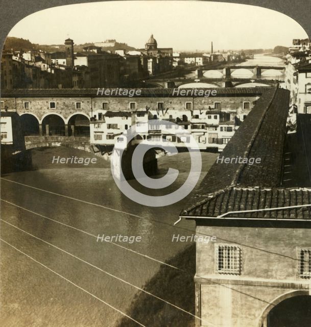 'Ponte Vechio and westward sweep of the river Arno, at Florence, Italy', c1909. Creator: Unknown.