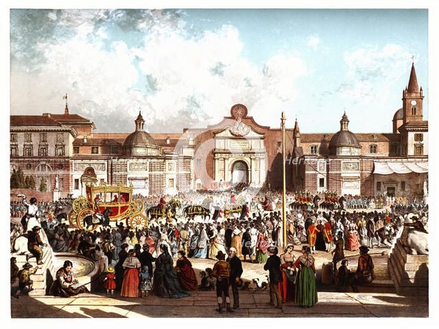 Pontifical ceremonies. Arrival of the Pope in a carriage to the church of Santa Maria del Popolo.…