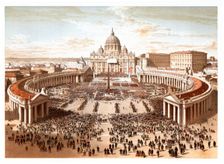 Pontifical ceremonies. Benediction urbi et orbi in Saint Peter's square. Color engraving from 1871