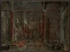 Pontifical Ceremony in SS. Giovanni e Paolo, Venice, 1782, c. 1783. Creator: Francesco Guardi (Italian, 1712-1793)