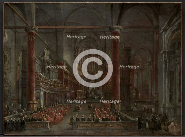 Pontifical Ceremony in SS. Giovanni e Paolo, Venice, 1782, c. 1783. Creator: Francesco Guardi (Italian, 1712-1793).