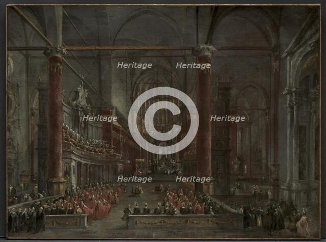 Pontifical Ceremony in SS. Giovanni e Paolo, Venice, 1782, c. 1783. Creator: Francesco Guardi (Italian, 1712-1793).