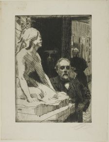 Pontus Fürstenberg and his Wife (standing near Hasselberg's "Frog"), 1895. Creator: Anders Leonard Zorn