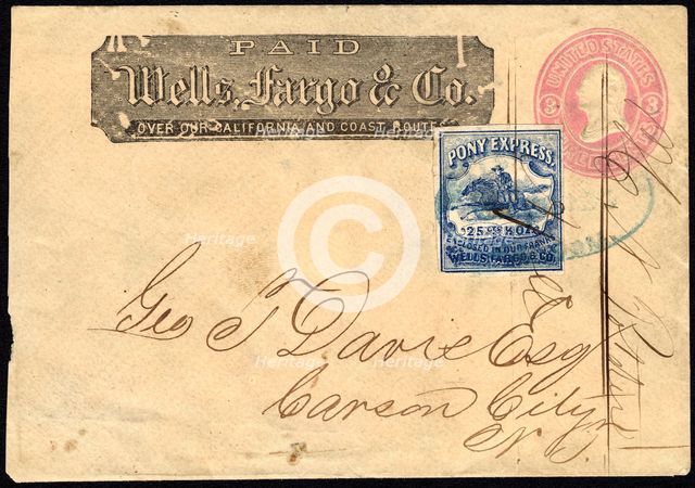 Pony Express to Carson City, NV cover, 1862. Creator: Unknown.