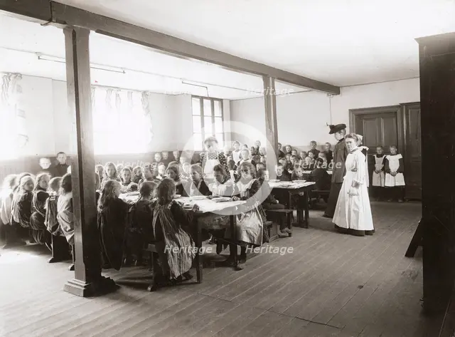Poor children are served free meals in the refectory, Albano school, Landskrona, Sweden, 1906. Creator: Unknown.