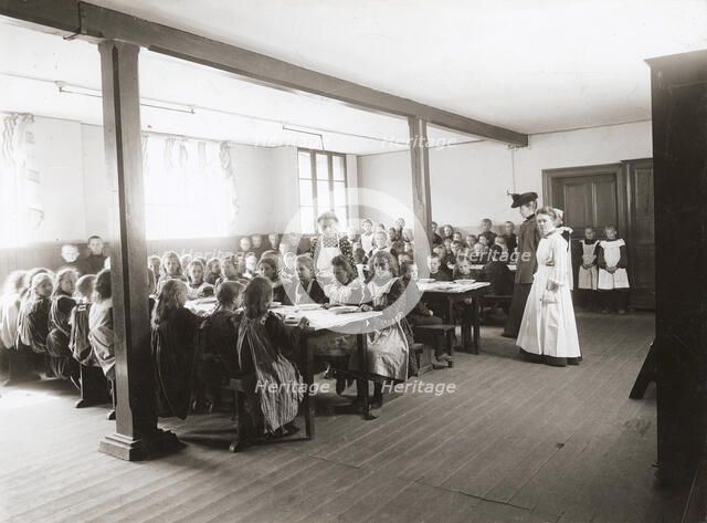 Poor children are served free meals in the refectory, Albano school, Landskrona, Sweden, 1906. Artist: Unknown