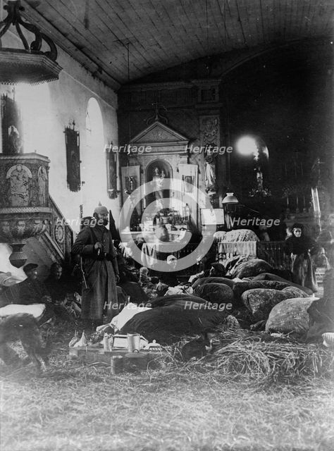 Poor in North France sleeping in church, between 1914 and c1915. Creator: Bain News Service.