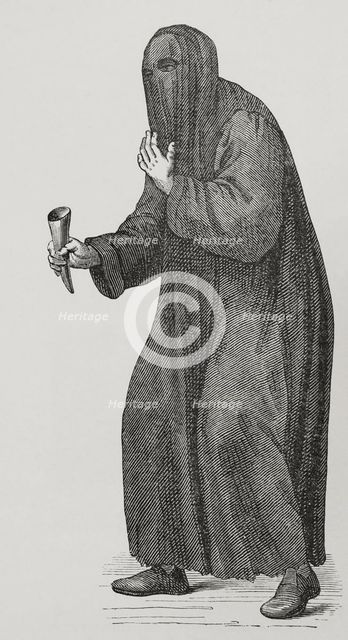 Poor man ashamed - alms begging in the churches and streets of Venice, 1590, (1877). Creator: Unknown.