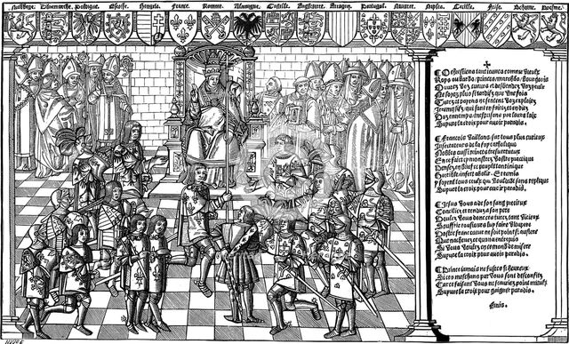 Pope Urban II presiding over the Council of Clermont which launched the First Crusade, 1095 (1522). Artist: Unknown
