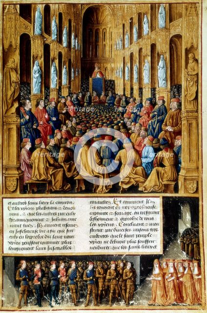 Pope Urban II presiding over the Council of Clermont, France, 1095 (c1490). Artist: Unknown